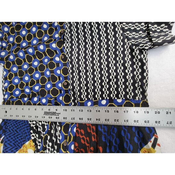 Anthropologie Maeve Contrast Midi Shirt Dress Medium Patchwork Boho Short Sleeve - Picture 8 of 9